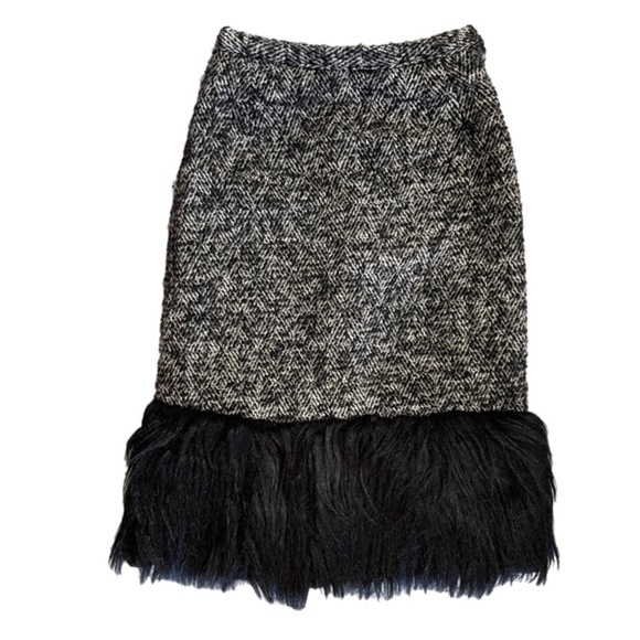 Midcentury Tweed Faux Fur-Lined Pencil Skirt - OOAK Vintage - Picture 2 of 6